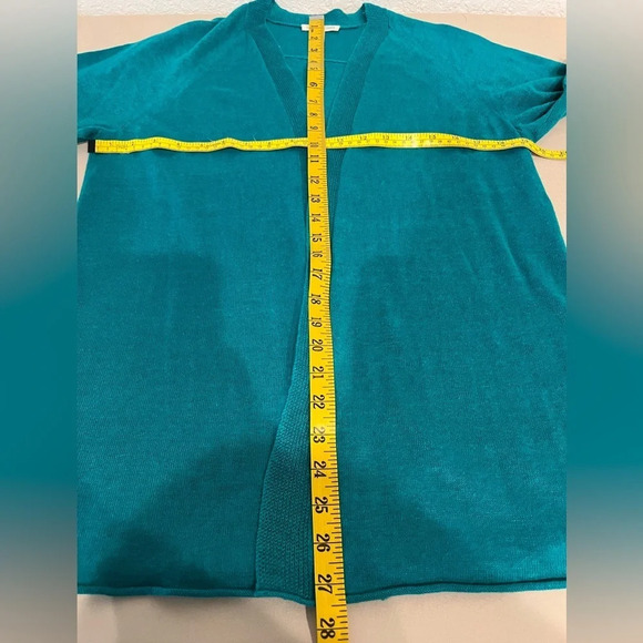Eileen Fisher Teal Green Open Front Short Sleeve Organic Linen Cardigan Size PP - Picture 11 of 13